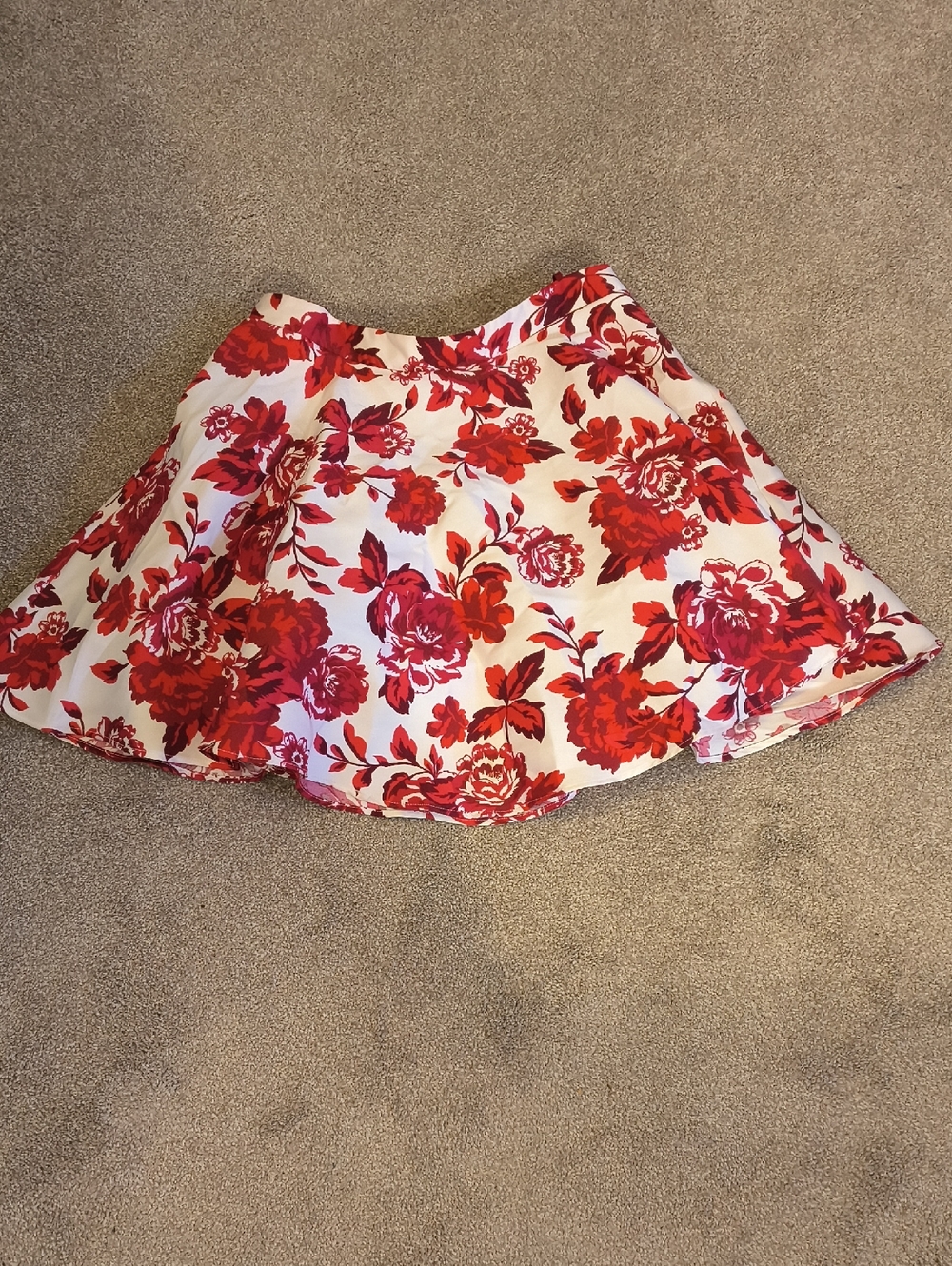 Floral Red and White A-Line Skirt Bold Floral Print